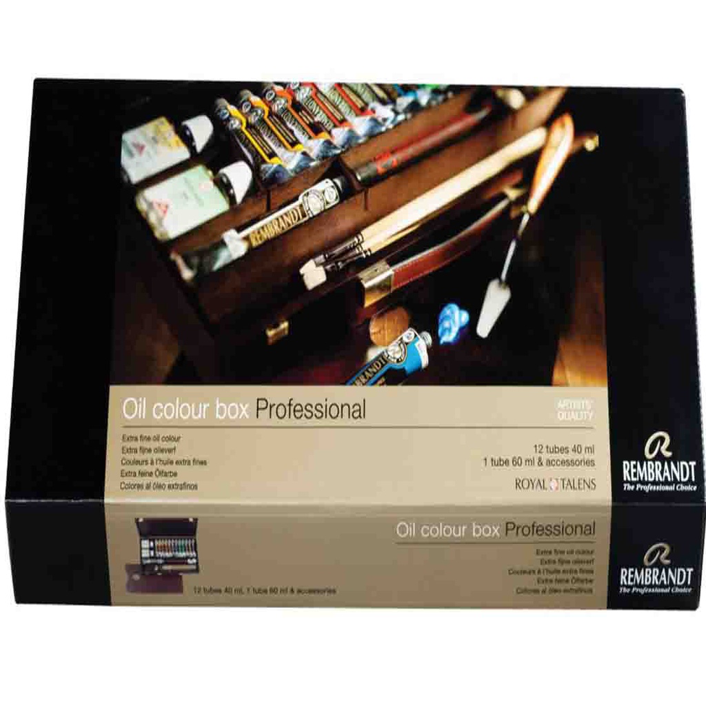 الوان زيتية من رامبرانت "احترافي" 12 × 40 مل + 1 × 60 مل الوان زيت مع فرش ، لوح الوان ، أغطية لوح ، سكاكين وأدوات الوان