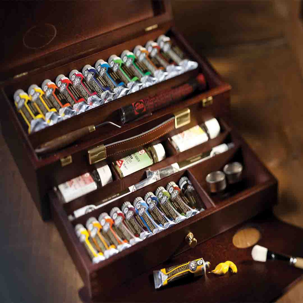 الوان زيتية من رامبرانت ماستر" 10 × 15 مل + 12 × 40 مل + 2 × 60 مل دهان زيت مع فرش ، لوح الوان ، أغطية لوح وأدوات