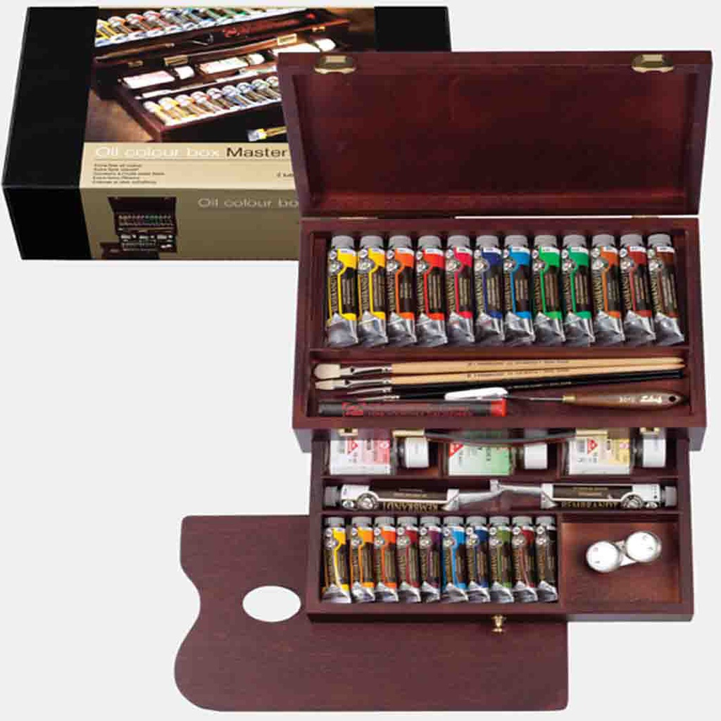 الوان زيتية من رامبرانت ماستر" 10 × 15 مل + 12 × 40 مل + 2 × 60 مل دهان زيت مع فرش ، لوح الوان ، أغطية لوح وأدوات