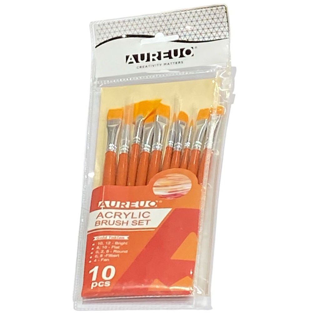 Acrylic Brush Set (Bright: 10, 12 Flat: 8, 10 Round: 0, 2, 8 Filbert: 6, 8 Fan: 4)