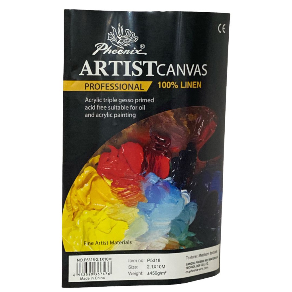 كانفس رول قماش من فونيكس متوسط الملمس 100% كتان 450 جرام طول 10 متر عرض 2.1 متر