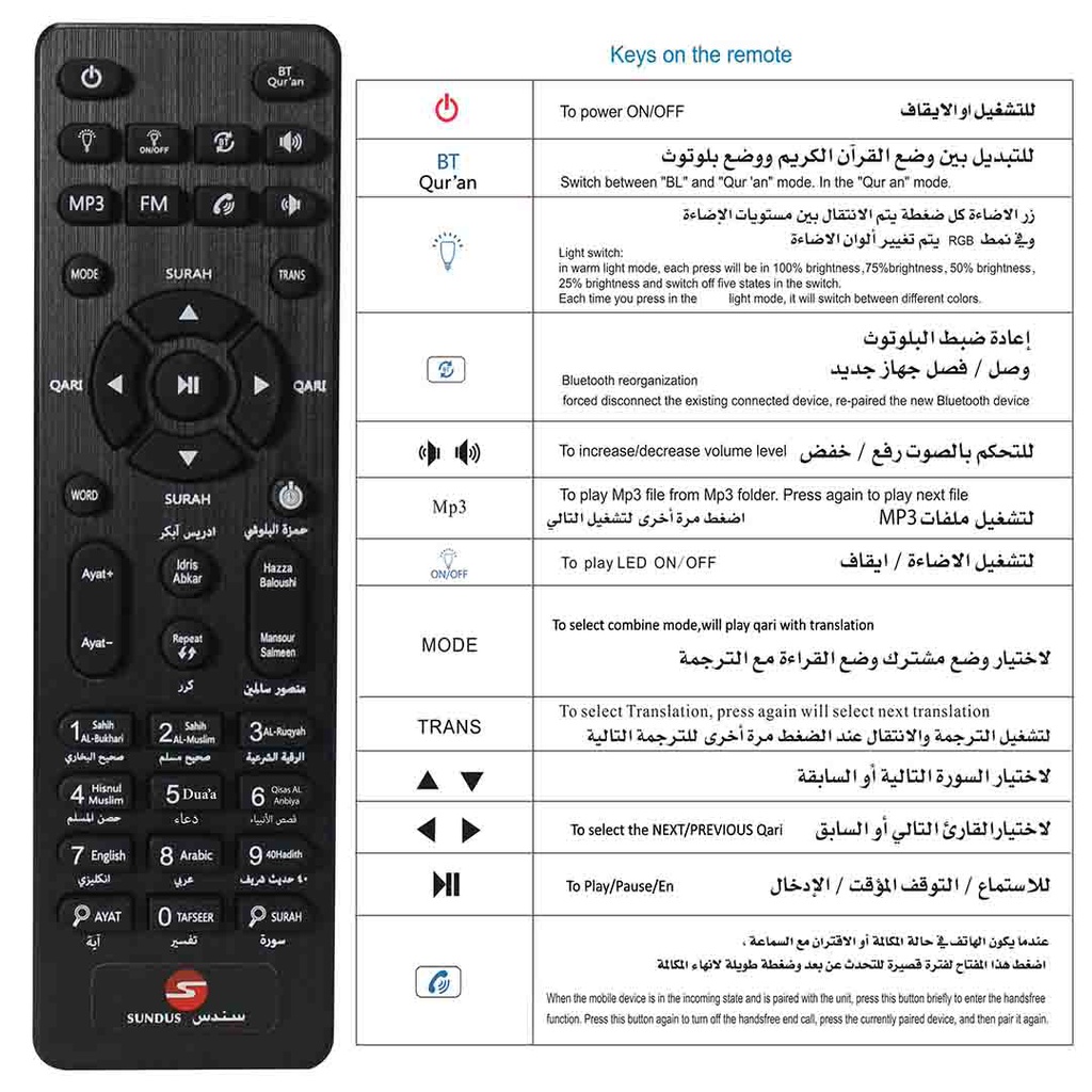 سماعة القران الكريم مع اضاءة ال اي دي SUNDUS