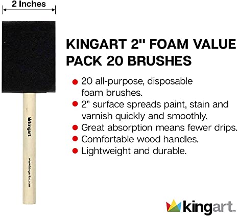 20 KINGART 2" FOAM BRUSH VALUE PACK
