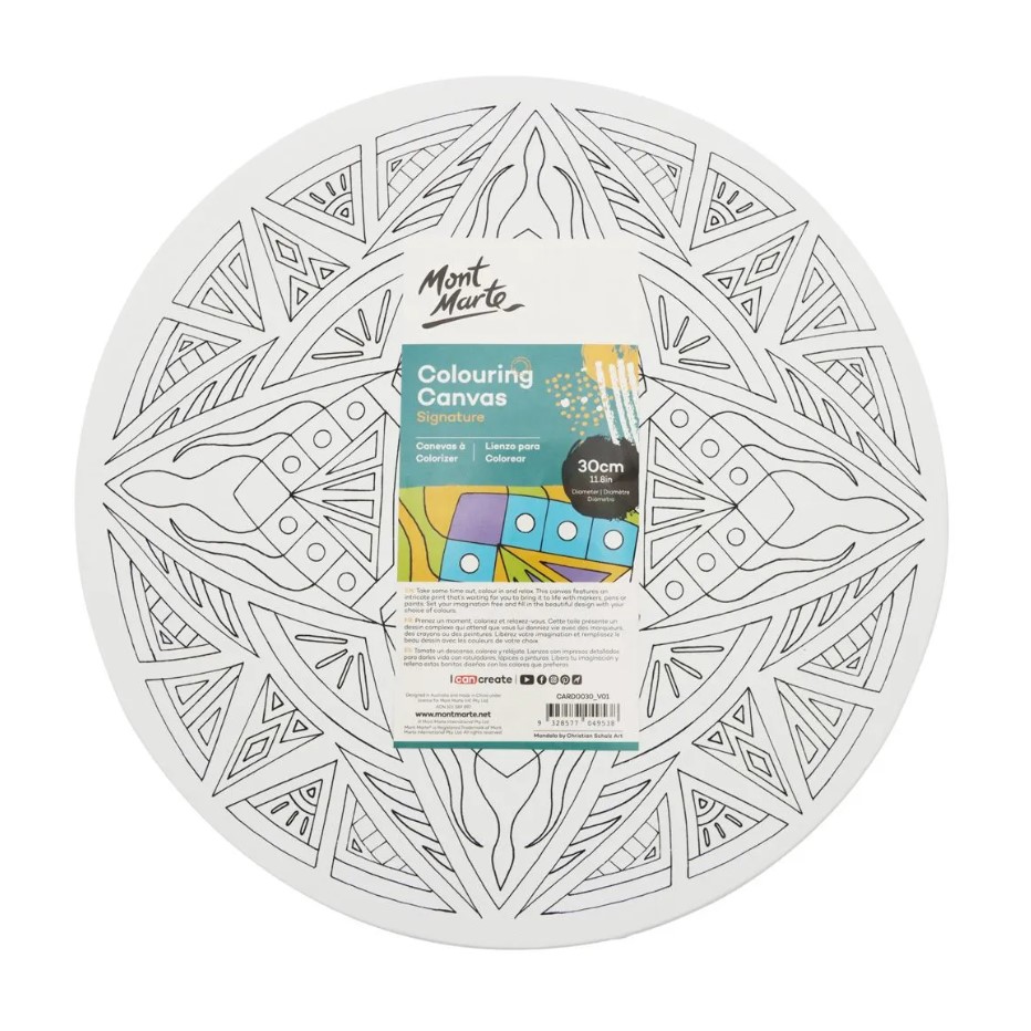 MONT-MARTE Colouring Canvas 30cm Round Mandala 4 asstd