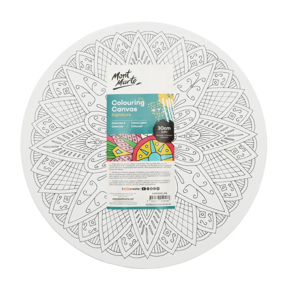 MONT-MARTE Colouring Canvas 30cm Round Mandala 4 asstd