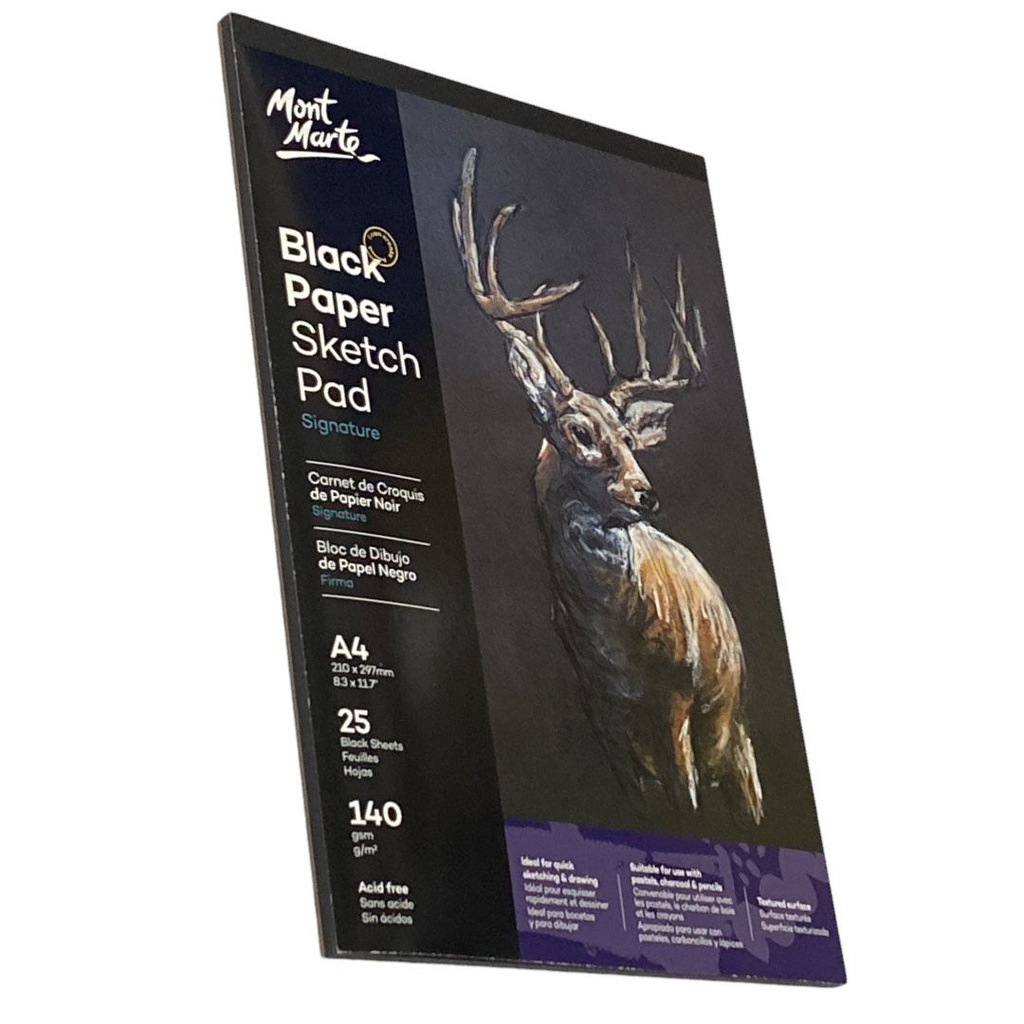 Mont Marte Black Paper Sketch Pad 25 sheet 140gsm A4