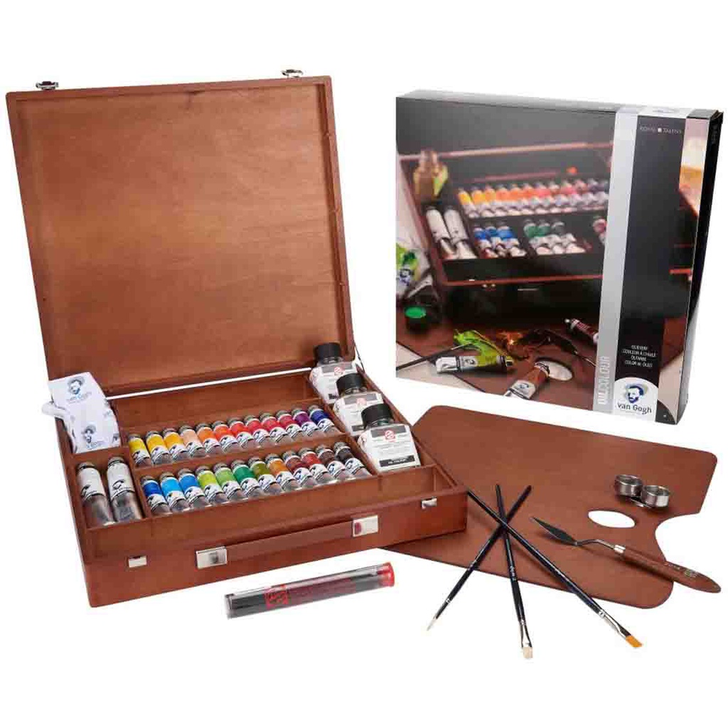 الوان زيتية فان جوخ 24*20مل + 2*60 مل + ملحقات واكسسوارات مجموعة الخبراء من فان جوخ- علبة خشب