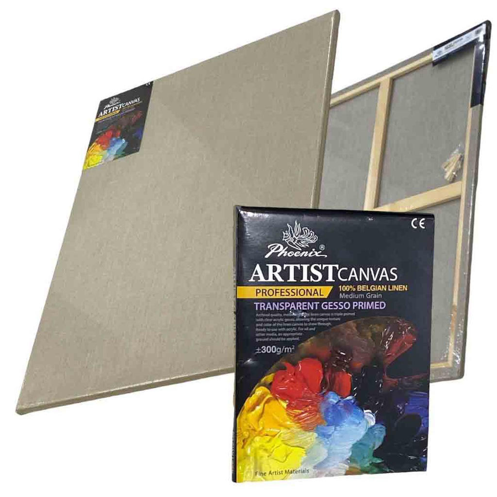 لوحة رسم كانفس 100% كتان بلجيكي جيسو شفاف فونيكس اطار خشبي سماكة 1.5" مقاس 70*90 سم سماكة قماش 300 جرام للمحترفين