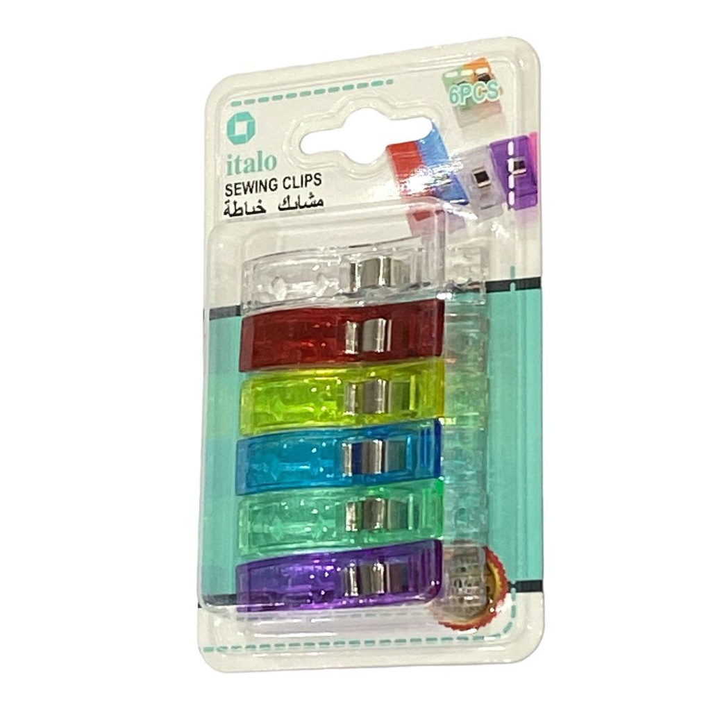 مشابك خياطة شفاف ملون 6 قطعة ايطالو