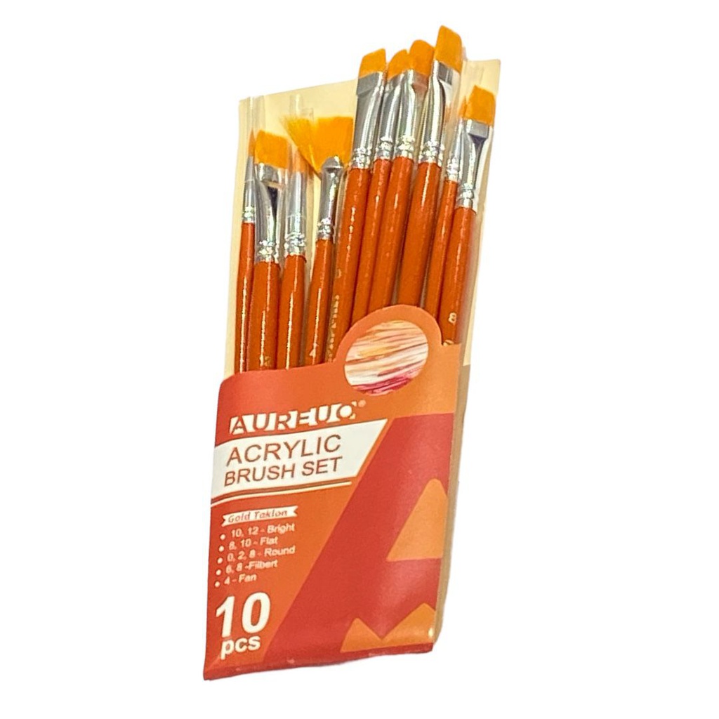 Acrylic Brush Set (Bright: 10, 12 Flat: 8, 10 Round: 0, 2, 8 Filbert: 6, 8 Fan: 4)