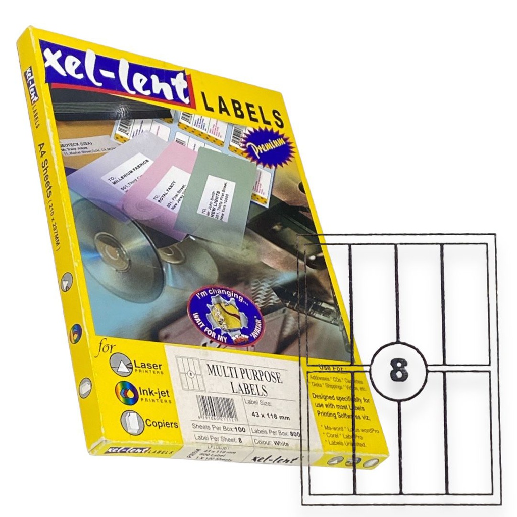 ليبل ابيض 8 قطع 43*118 XEL-LENT