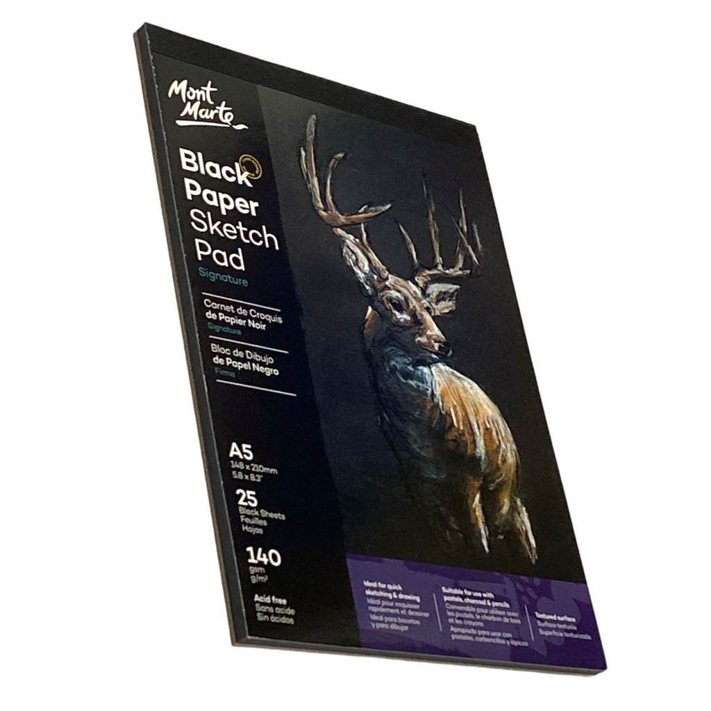 Mont Marte Black Paper Sketch Pad A5 25 Sheet 140gsm‏