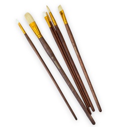 [SFB0273] Long hangle Natural and synthetic hair, 6pk.  Synthetic brush, 2 round, 4 flat, 4 filbert; Bristle brush 8 bright, 6 round, 12 filbert