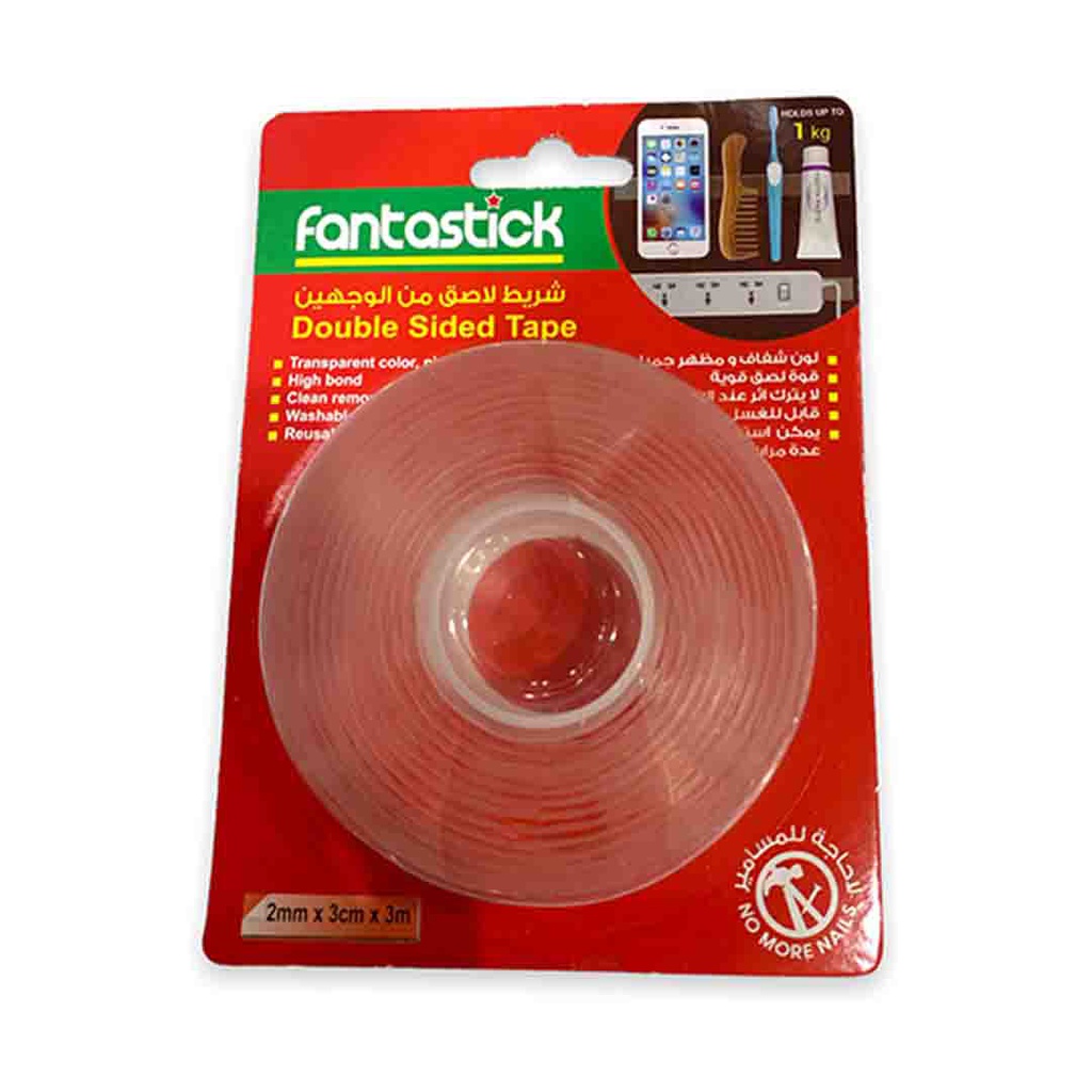 شطرطون شفاف لاصق جهتيين FANTASTICK 2mm*3cm*3m