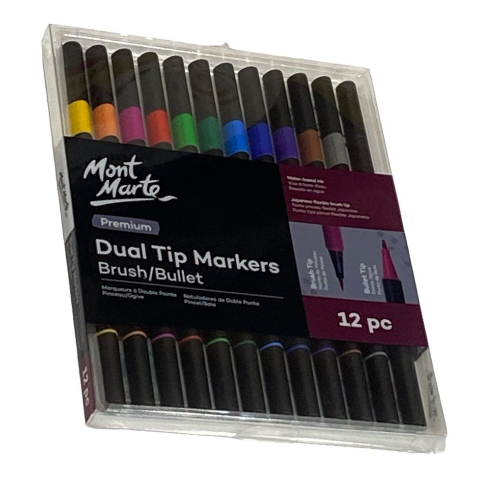 Mont Marte Dual Tip Markers Brush/Bullet 12pc