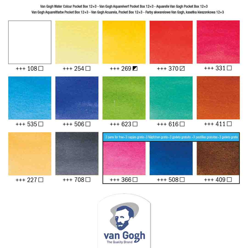الوان مائية عالية الجودة فان جوخ اقراص 3 12+3 half pans