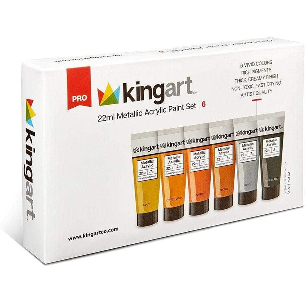 6 KINGART 22ml METALLIC ACRYLIC PAINT SET