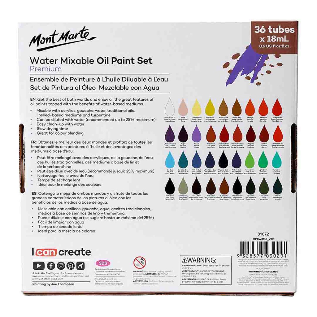 MONT-MARTE Water Mixable Oil Paint Set 36pc x 18ml