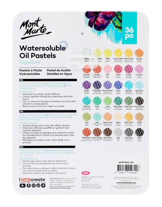 MONT-MARTE Watersoluble Oil Pastels 36pc in Tin Box