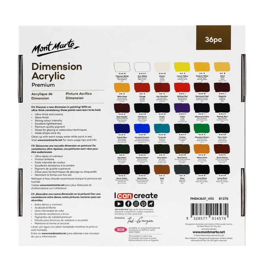 MONT-MARTE Dimension Acrylic Paint Set 36pc x 37ml