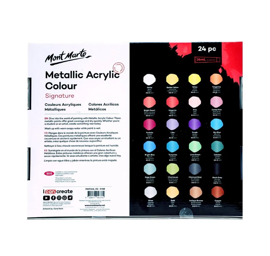 MONT-MARTE Metallic Acrylic Paint Set 24pc x 36ml