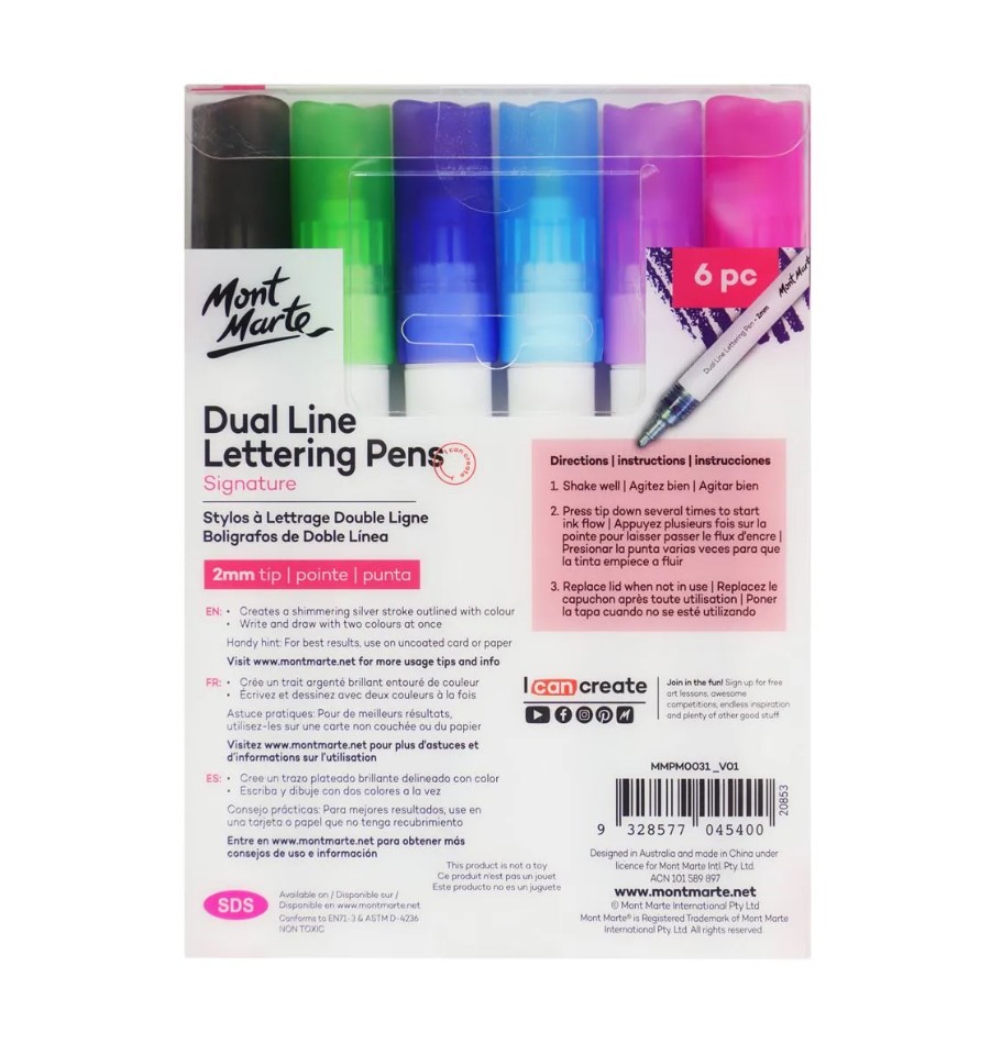 MONT-MARTE Dual Line Lettering Pens 2mm Tip 6pc