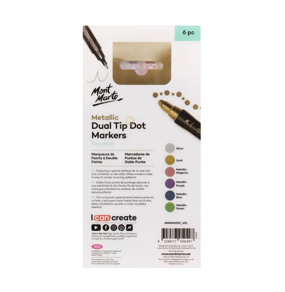 MONT-MARTE Dot Markers Dual Tip Metallic 6pc