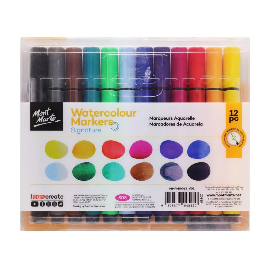 MONT-MARTE Watercolour Markers 12pc Tri Grip in Case