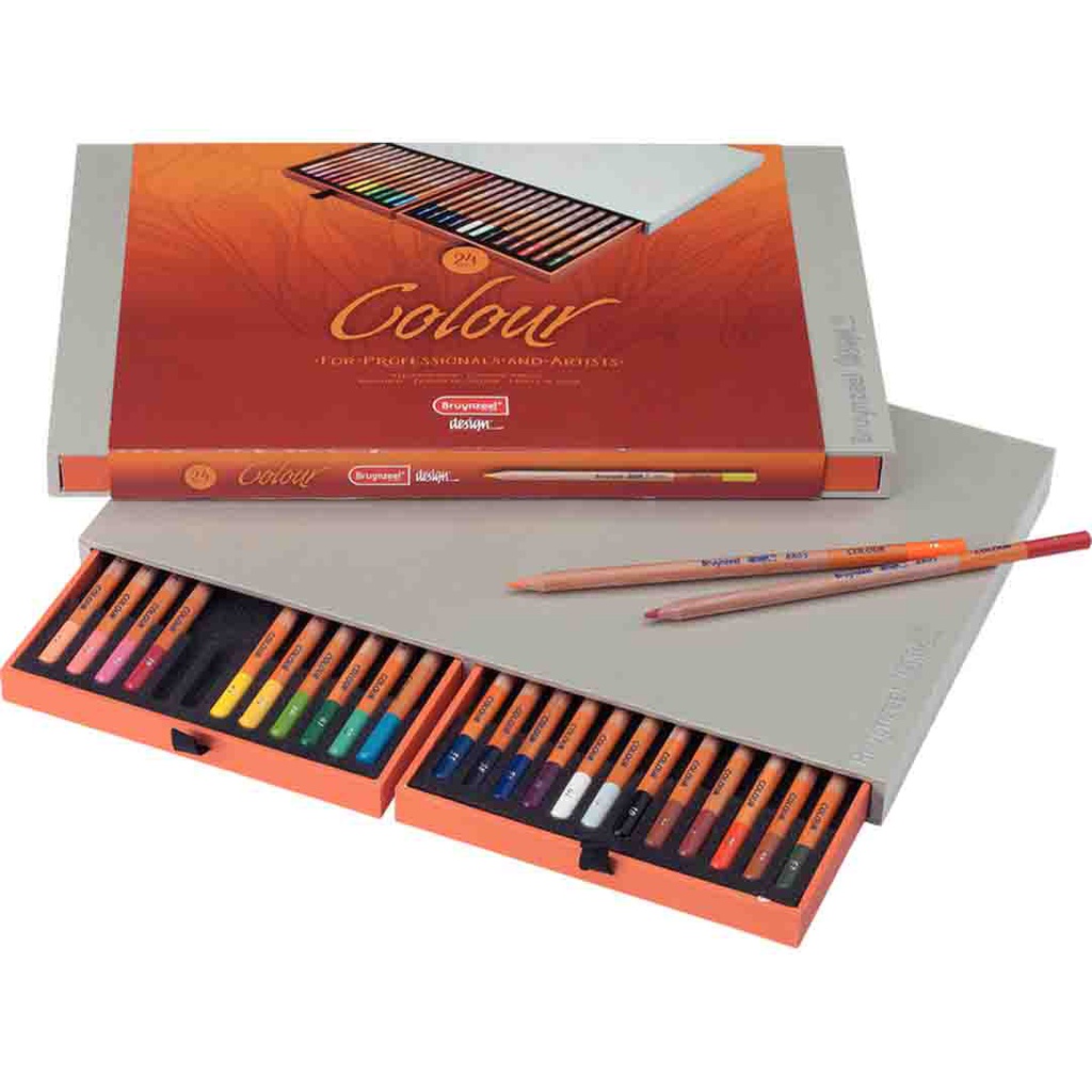 الوان خشبية  للتصميم الملون عالية الجودة من برونزيل الهولندية تحتوي على 24 قلم علبة درج