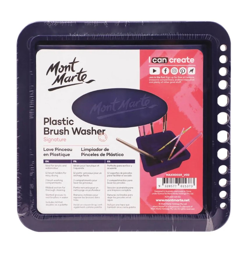 Mont Marte Brushwasher Twin Compartment Sq. Plastic