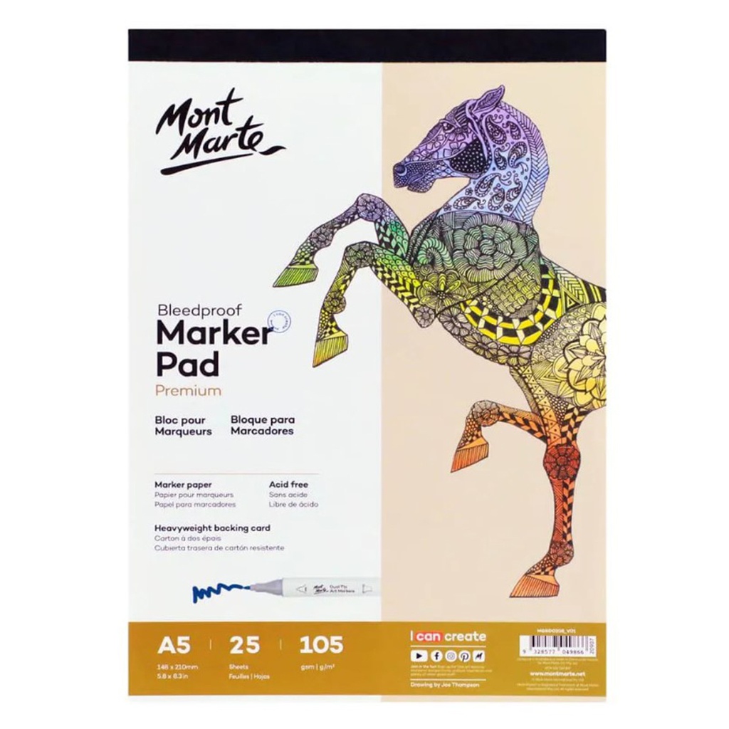 Mont Marte Bleedproof Marker Pad 105gsm A5 25 Sheets