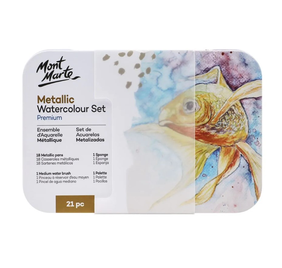 Mont Marte Metallic Watercolor Cake Set in Tin 21pc