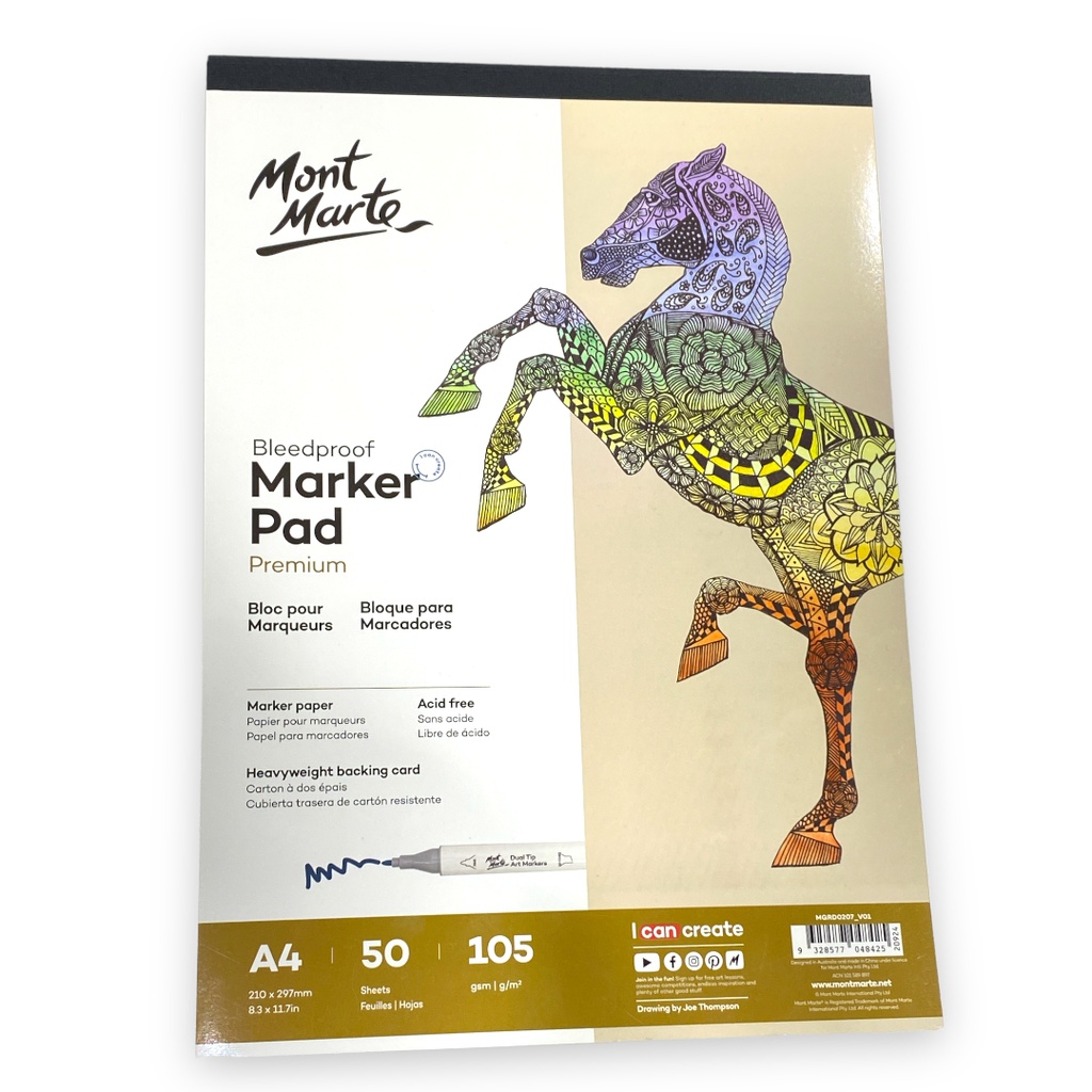 Mont Marte Bleedproof Marker Pad 105gsm A4 50 Sheets