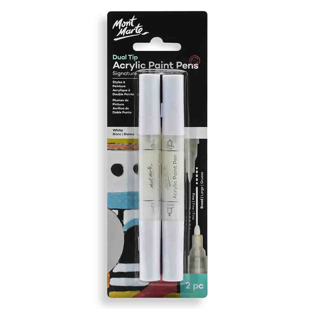 Mont Marte Acrylic Paint Pens Dual Tip White 2pc