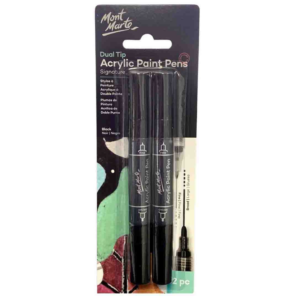 Mont Marte Acrylic Paint Pens Dual Tip Black 2pc