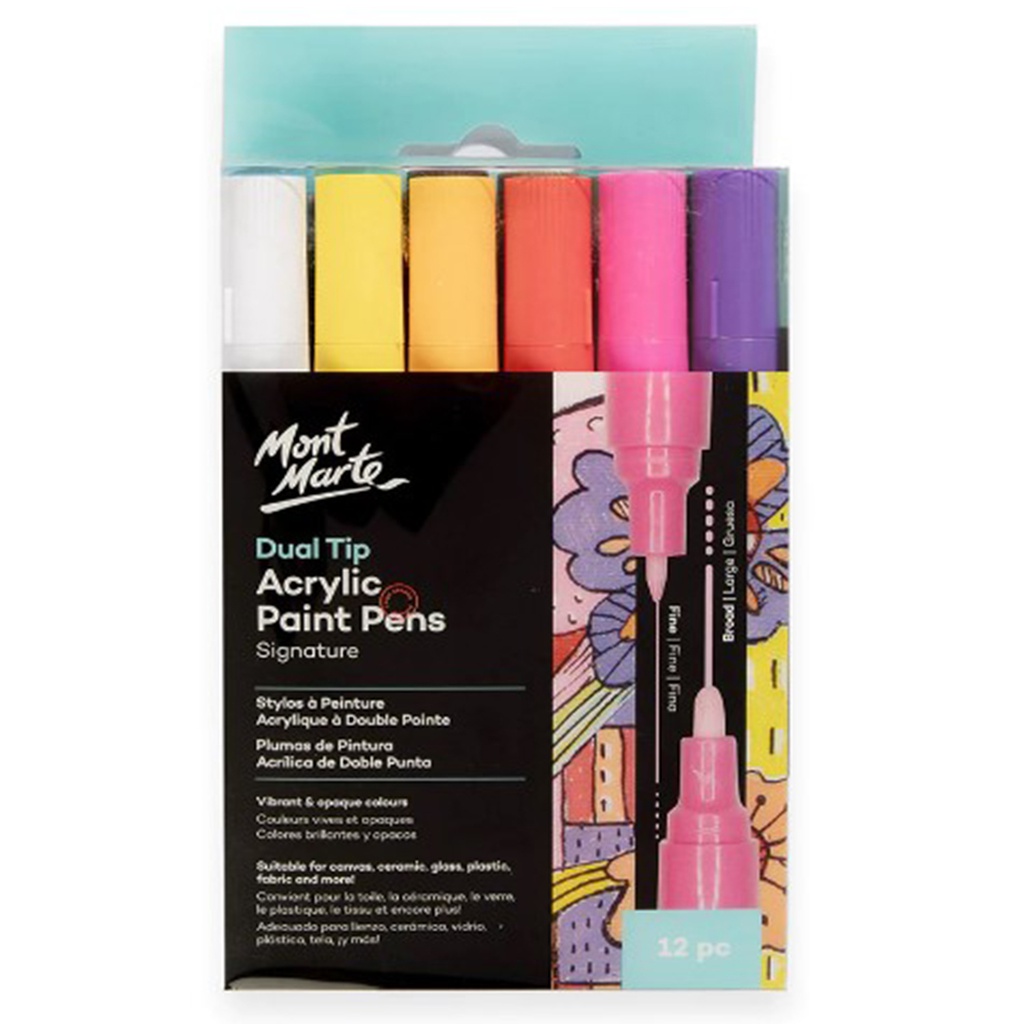 Mont Marte Acrylic Paint Pens Dual Tip Fine/Broad 12pc