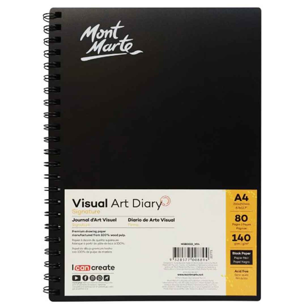 Mont Marte Visual Art Diary Black 140gsm A5 80page