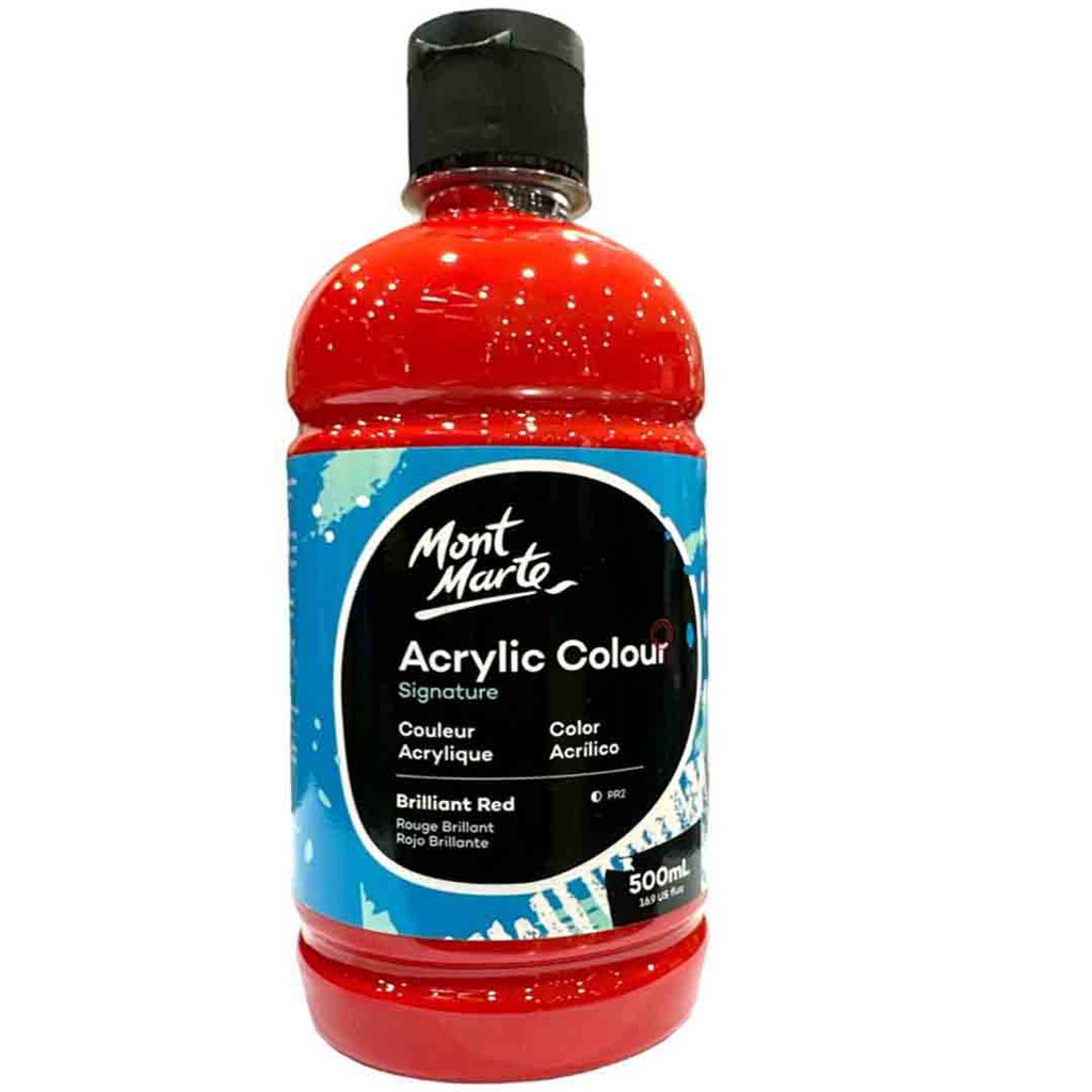 Mont Marte Acrylic Colour 500ml bottle - Brilliant Red