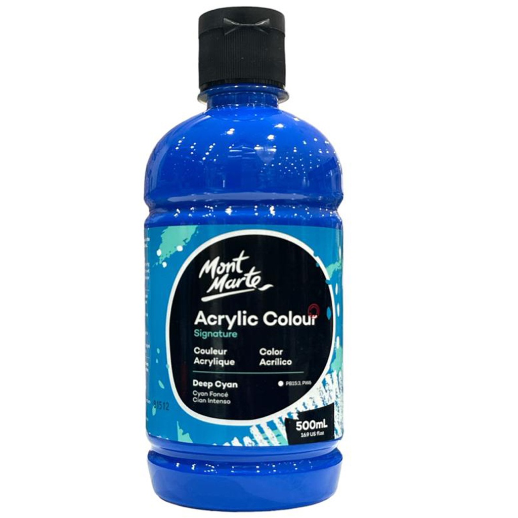 Mont Marte Acrylic Colour 500ml bottle - Deep Cyan
