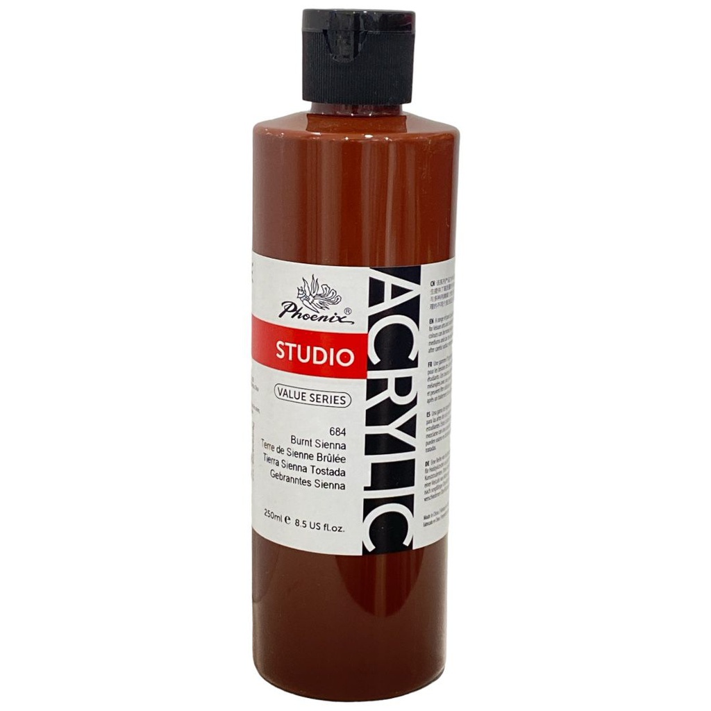 PHOENIX ACRYLIC COLOR VALUE SERIES 250ML BOTTLE Burnt Sienna 684