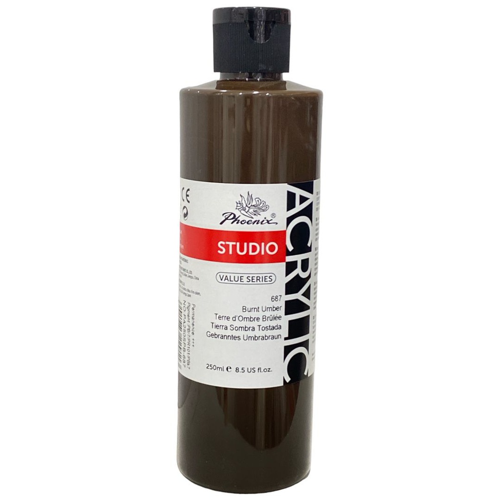 PHOENIX ACRYLIC COLOR VALUE SERIES 250ML BOTTLE Burnt Umber 687