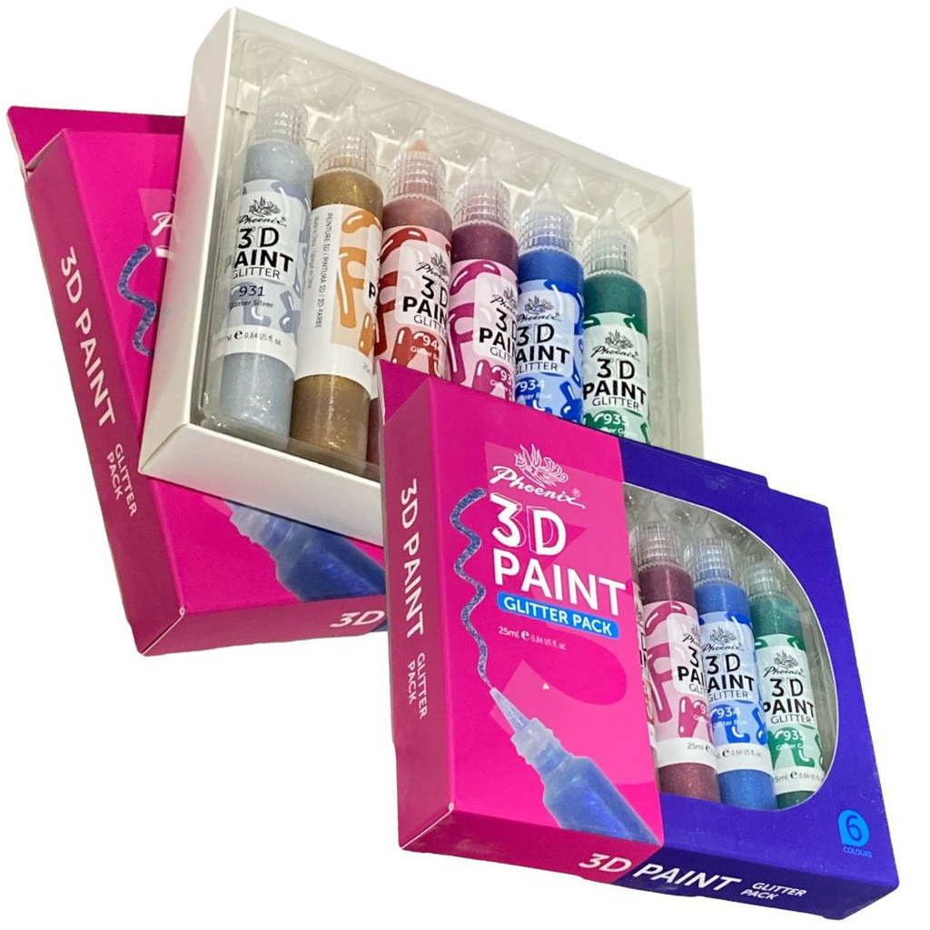 3D Acrylic Set of 6*25ml Glitter 