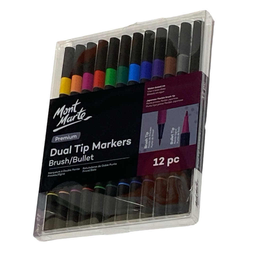 Mont Marte Dual Tip Markers Brush/Bullet 12pc