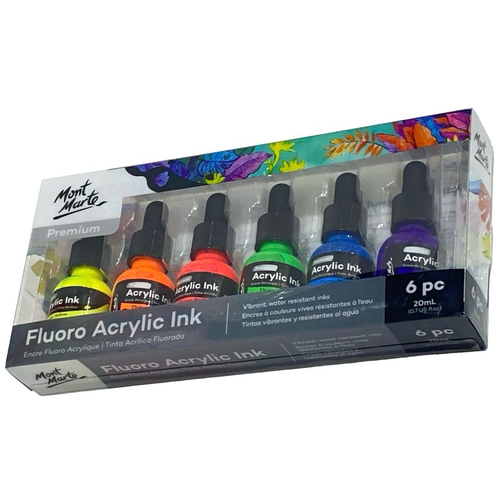 Mont Marte Fluoro Acrylic Ink 6pc x 20ml