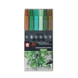 [XBR-6D] Koi Colouring Brush Pens Nature - 6 Pack‏
