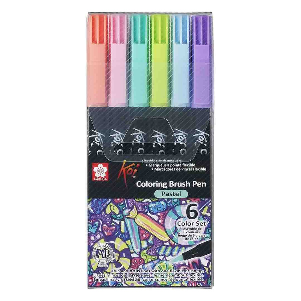 Koi Colouring Brush Pens Pastel- 6 Pack