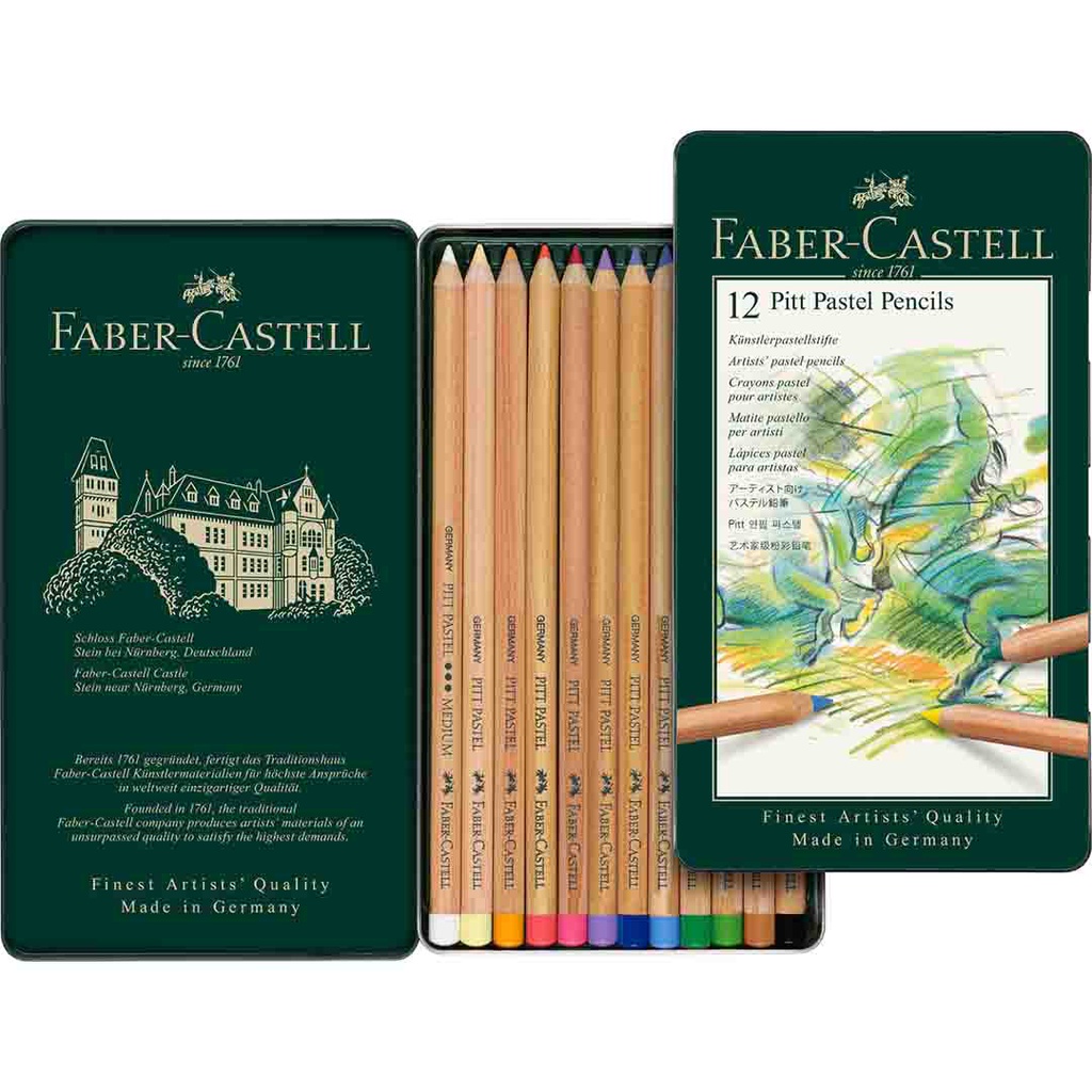 FIBER-CASTEL Pitt Pastel Pencils 12 Colour Tin