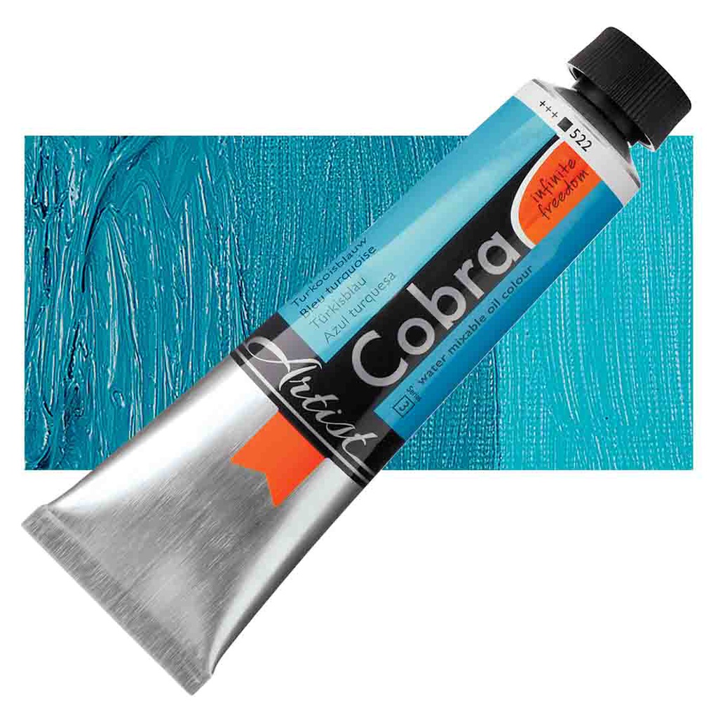 الوان زيتية مائي من شركة كوبرا هولندية 40 مل قابل للخلط بالماء  TURQ.BLUE