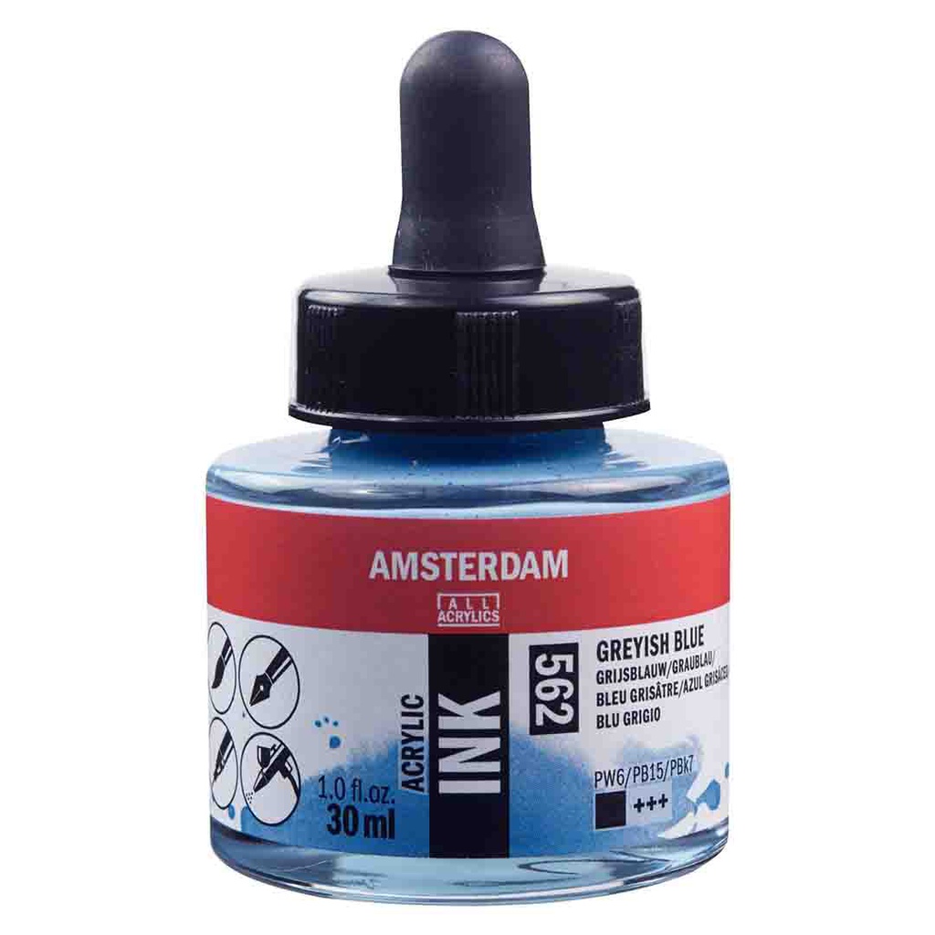 الوان حبر اكريلك عالية التقنية والجودة للمحترفين سهلة الدمج والتماسك ساطعة 30ML  من شركة امستردام الهولندية GREYISH BLUE