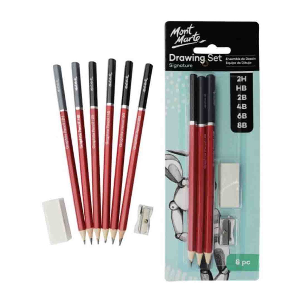 Mont Marte Drawing Set 8pce Includes Rubber and Eraser‏